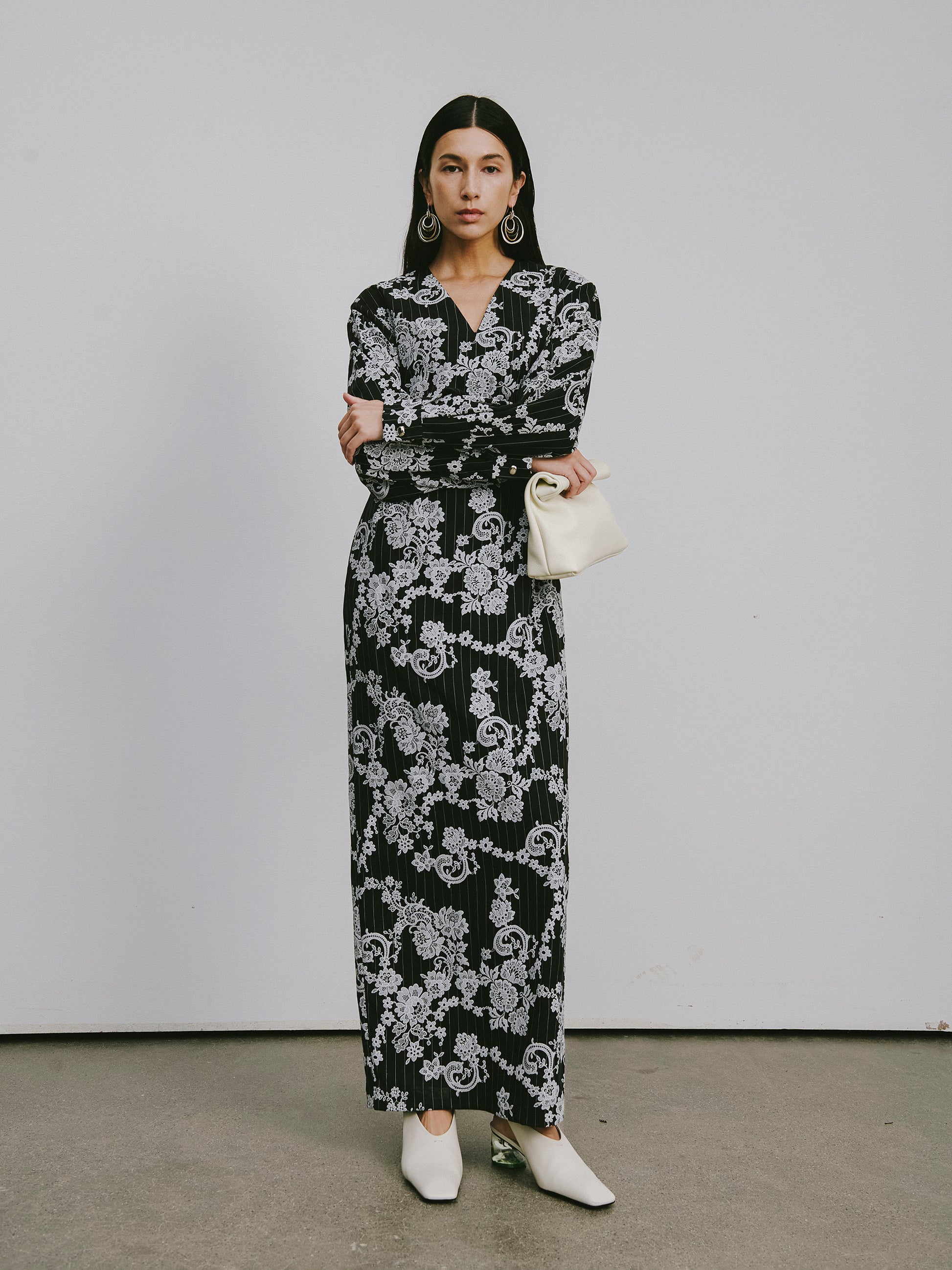 V-Neck Dress with Subtle Raised Print