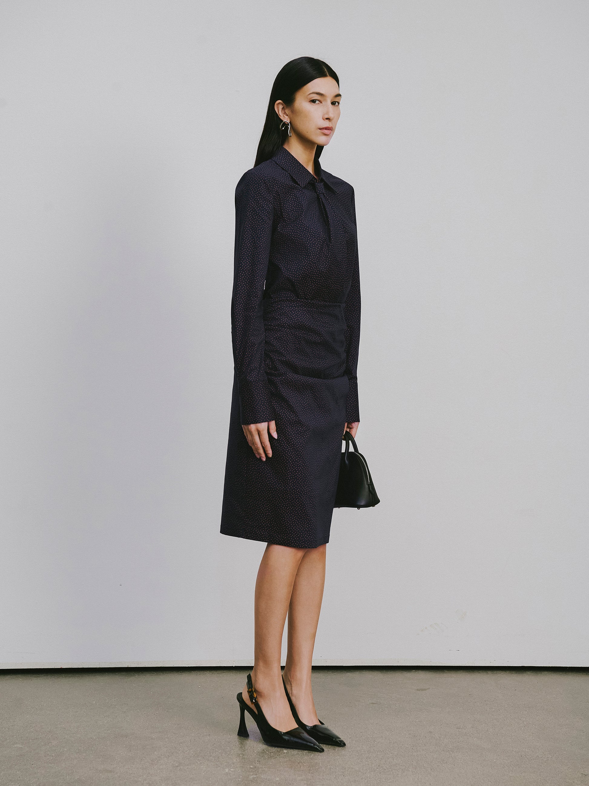 Bow-Tie Collar Blouse with Micro Polka Dots