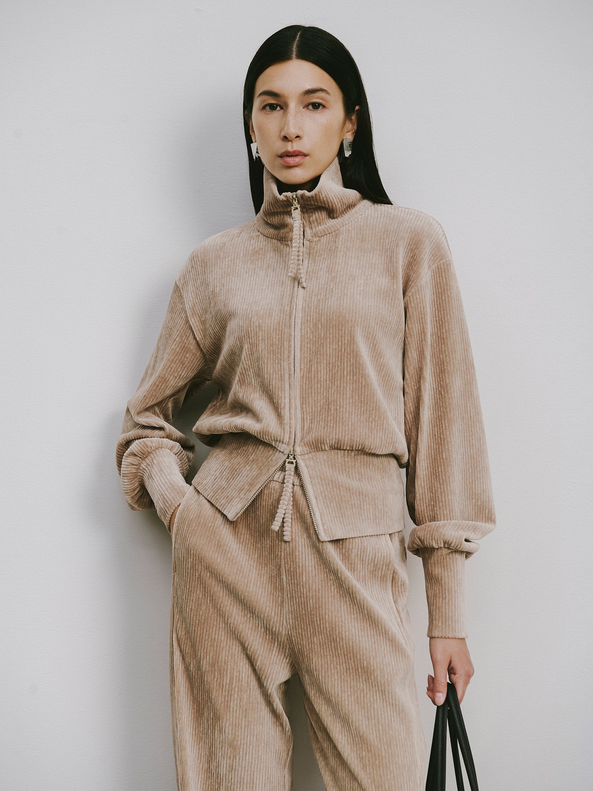 Curved Hem Corduroy Sweatpants