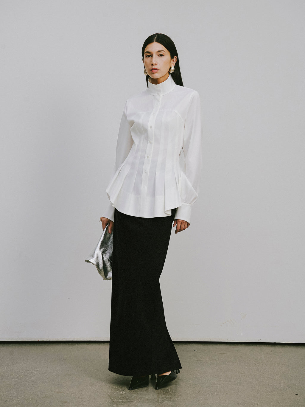 Stand Collar Peplum Hem Blouse