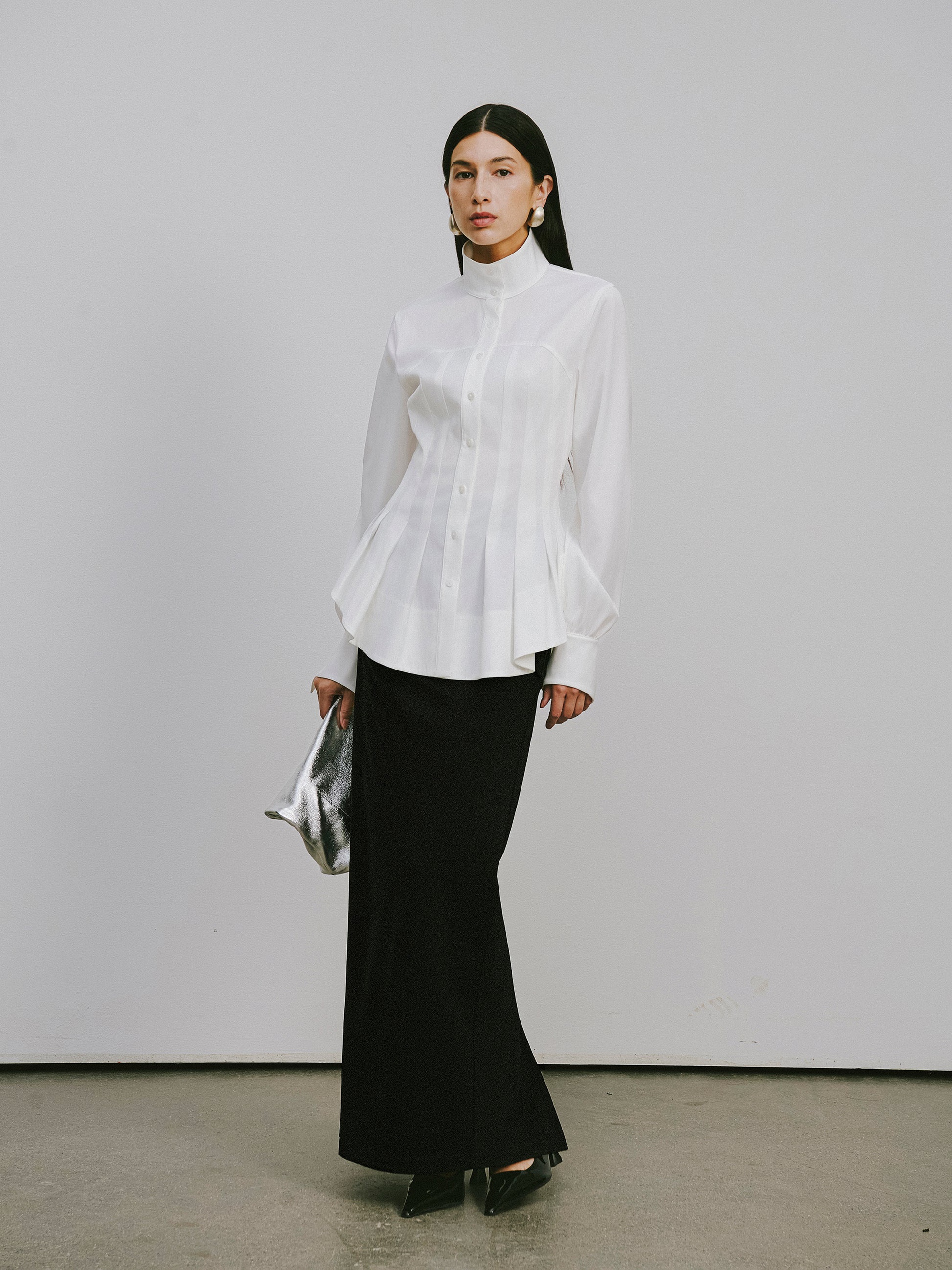 Stand Collar Peplum Hem Blouse