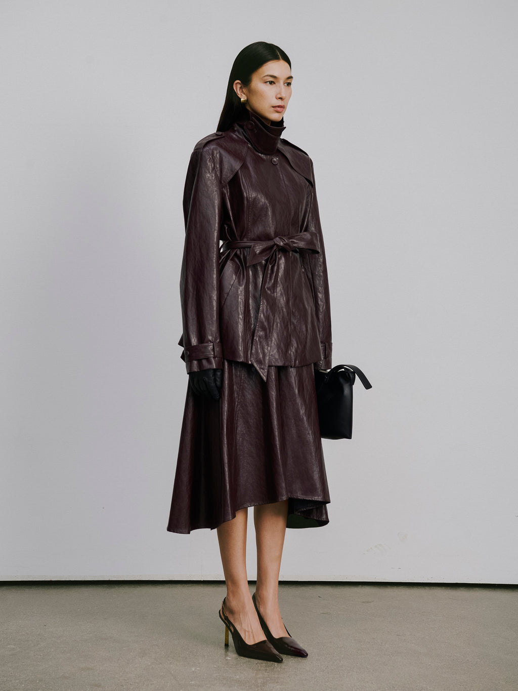 Asymmetric Hem A-Line Skirt (Faux Leather)