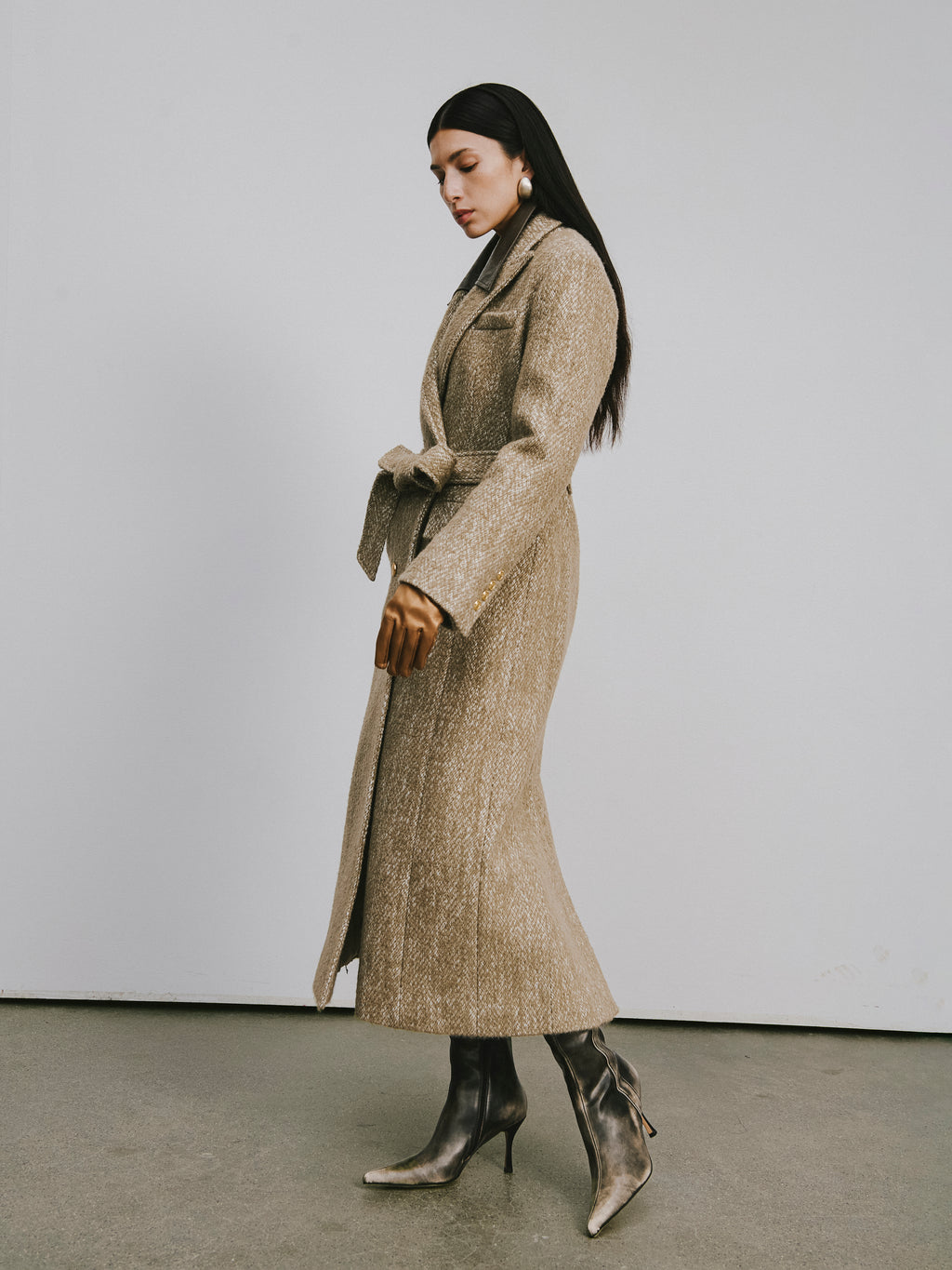 Stand Collar Tie-Waist X-Silhouette Long Coat