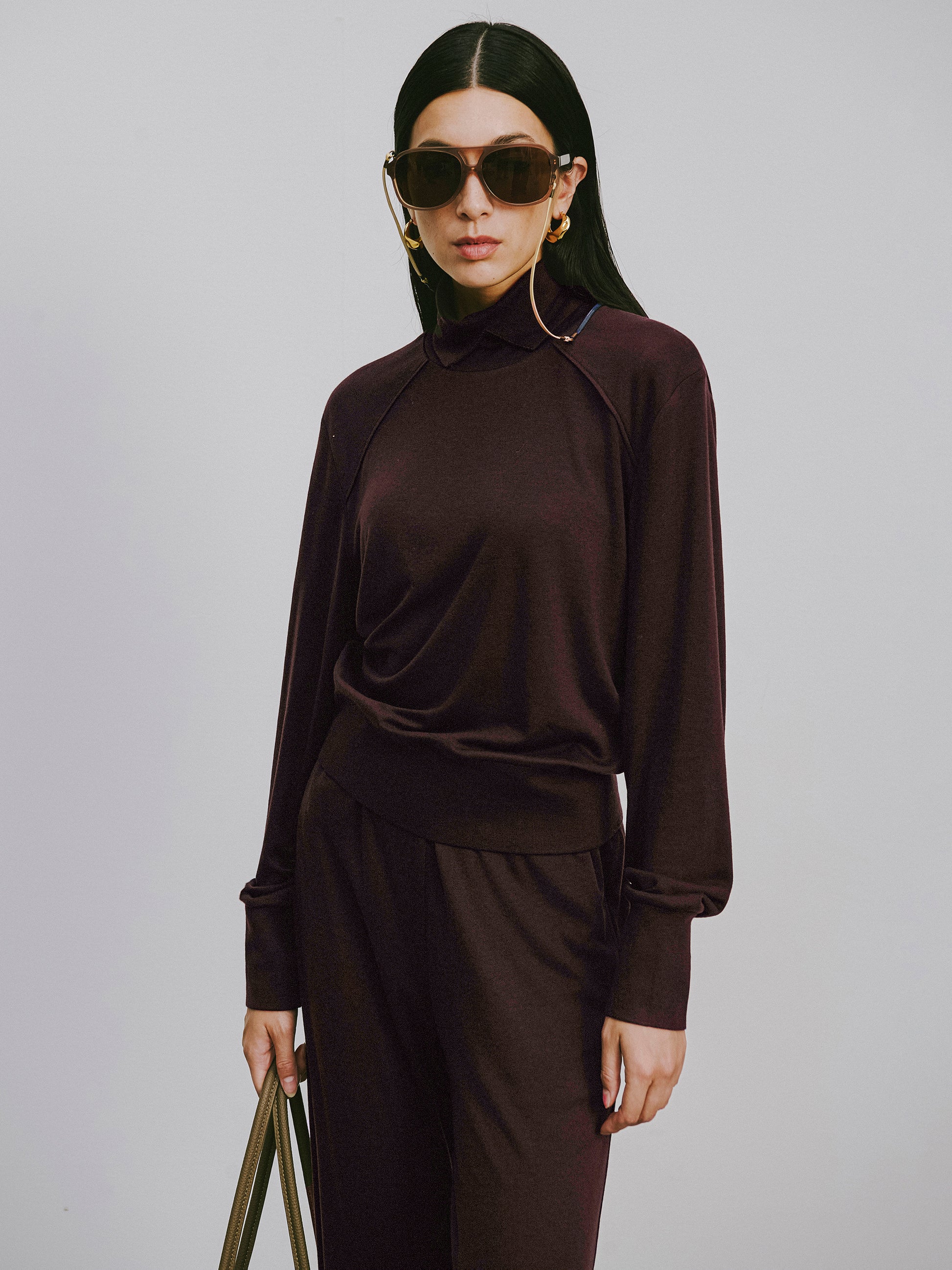 Square Neck Lyocell-Wool Knit Top