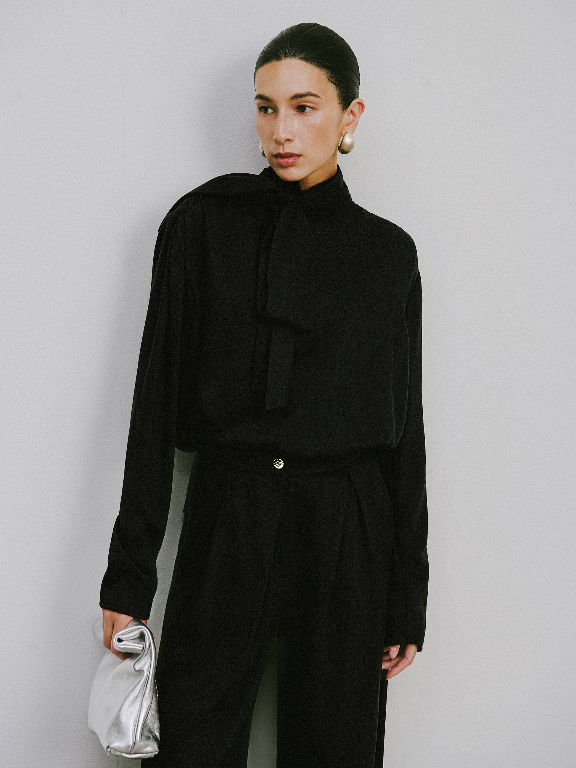 Draped Tie-Neck Top
