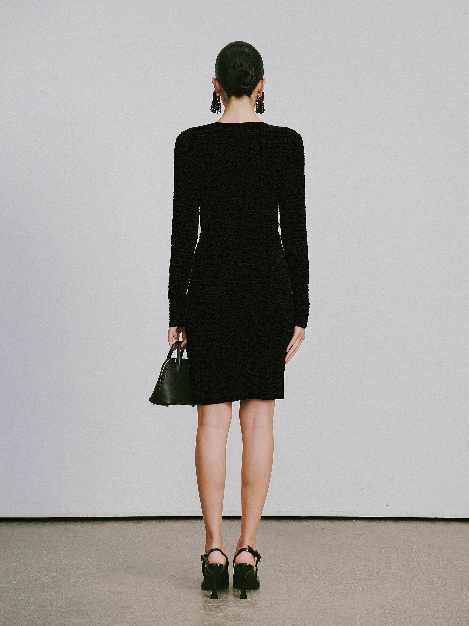 Full-Smocked V-Neck Dress with Hidden Hook Closure