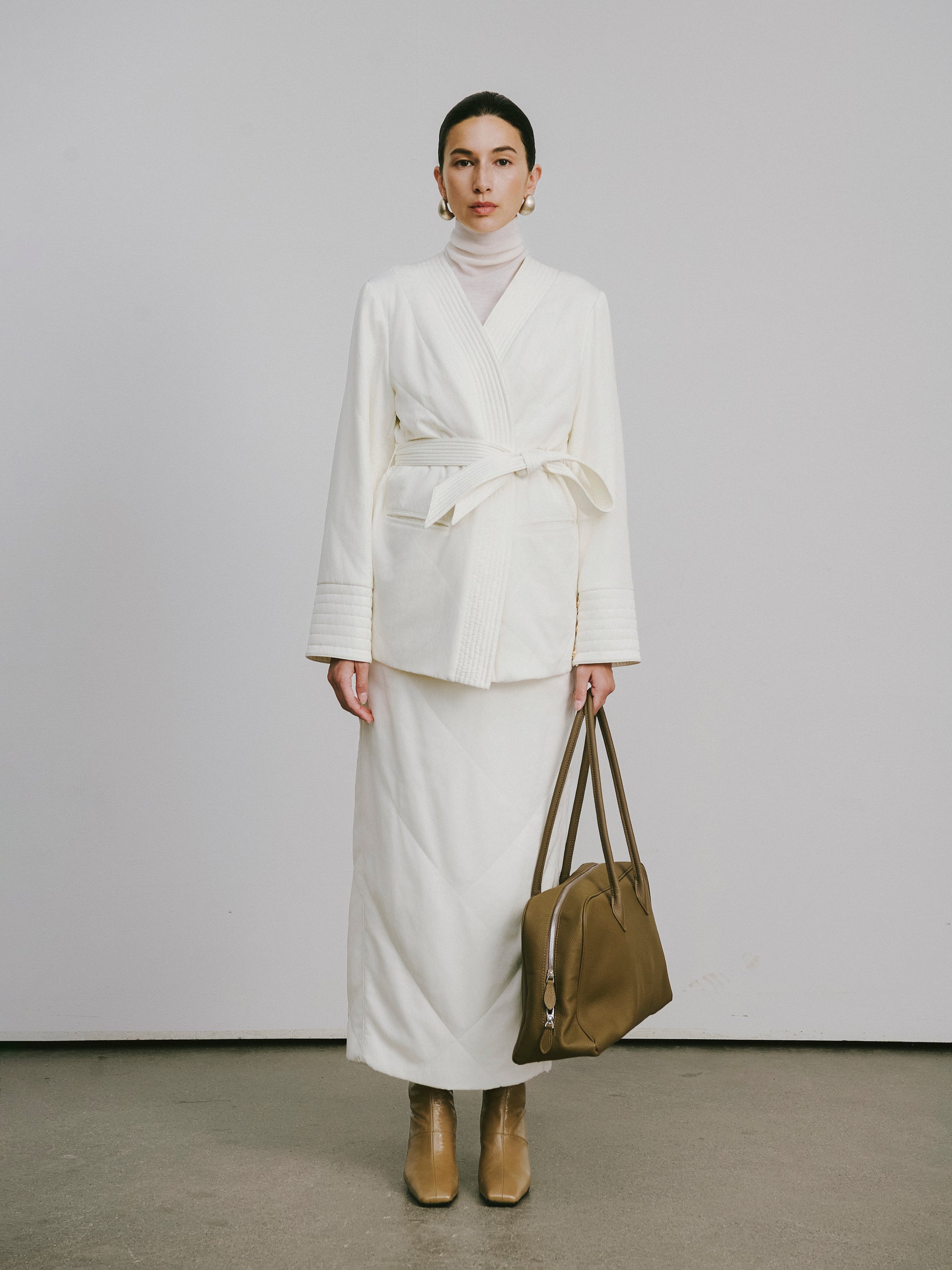 Quilted Wool Fill Collarless Coat