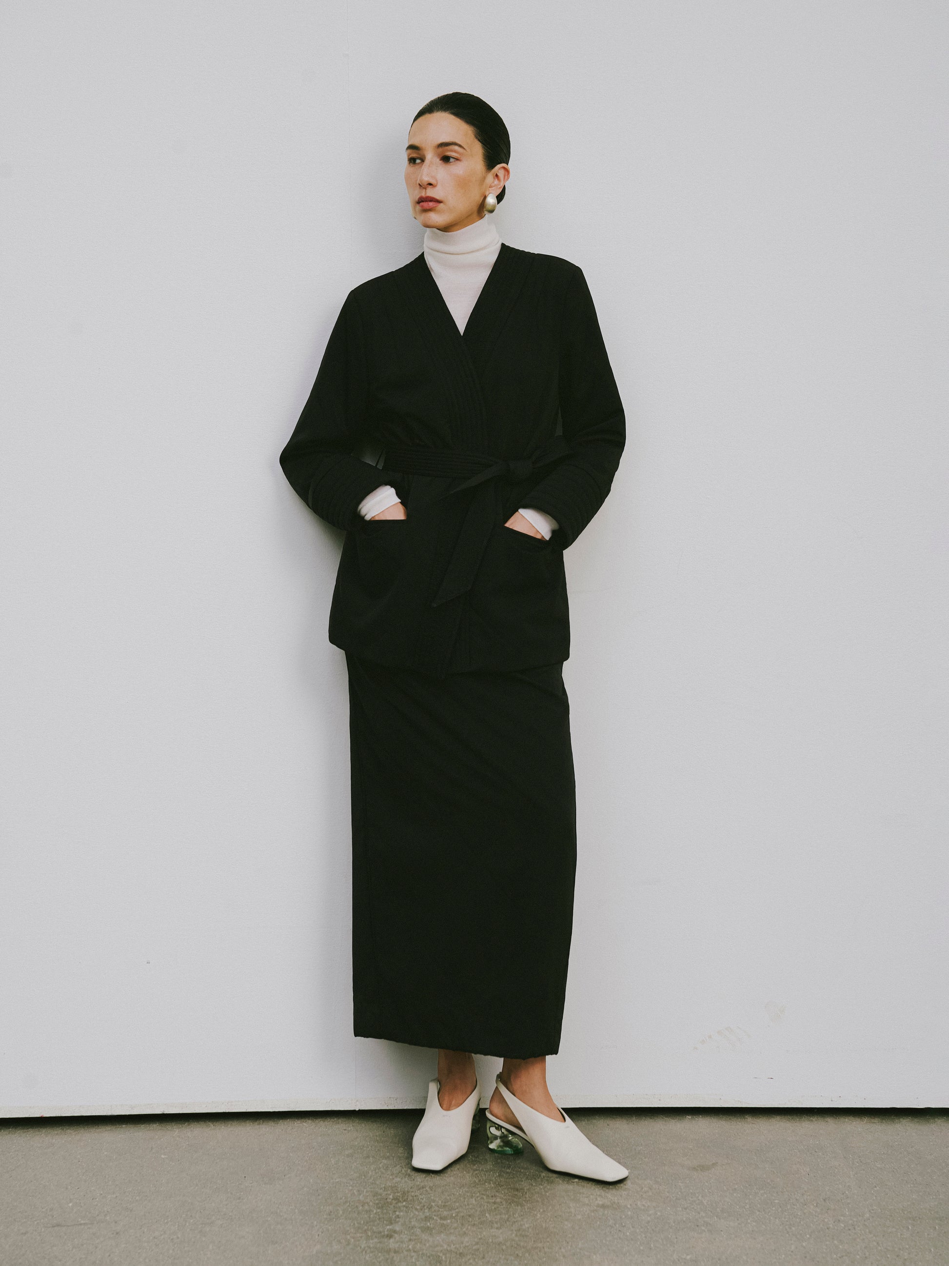 Quilted Wool Fill Collarless Coat