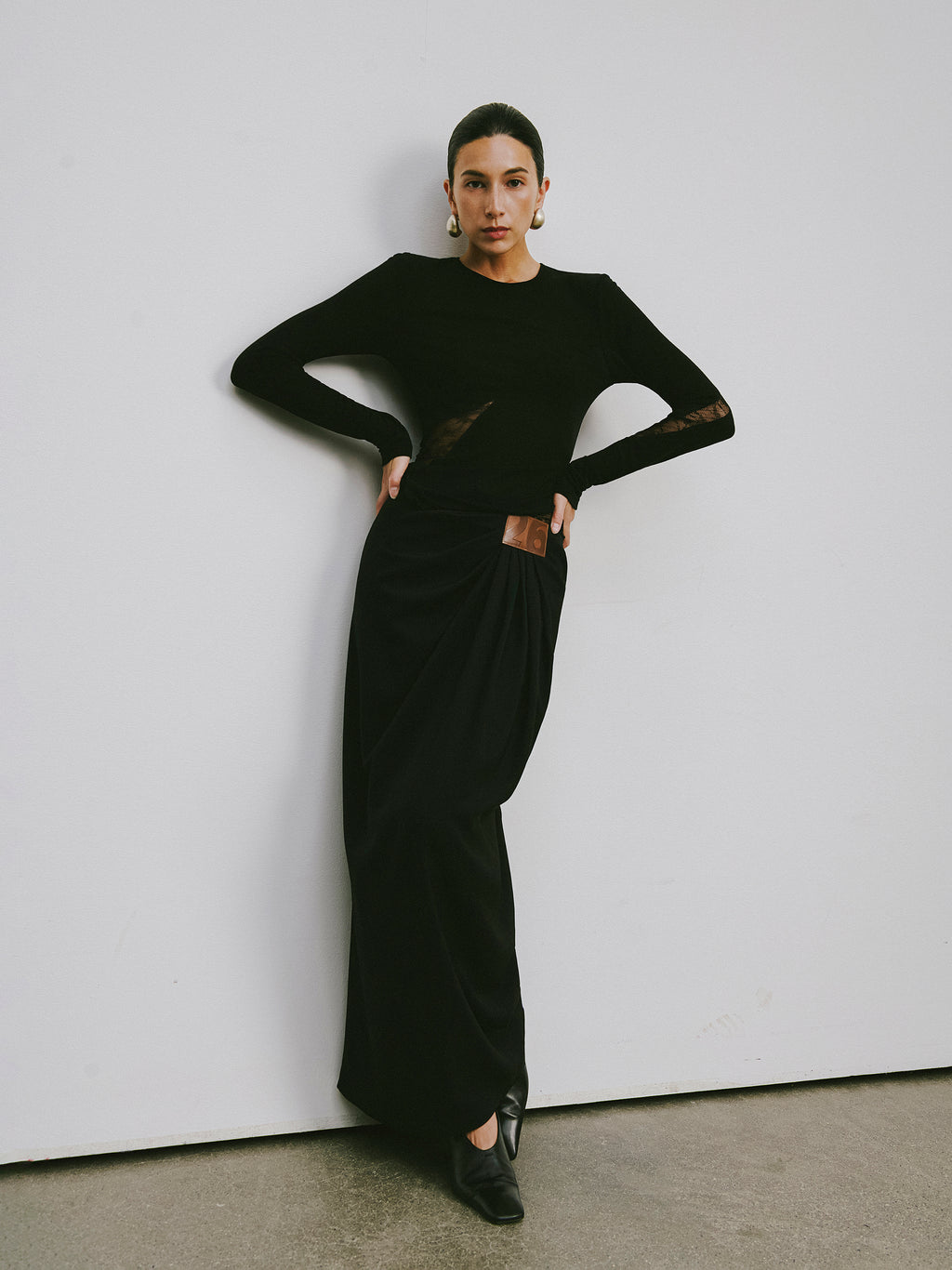Round-Neck Top with Contrast Lace Insets