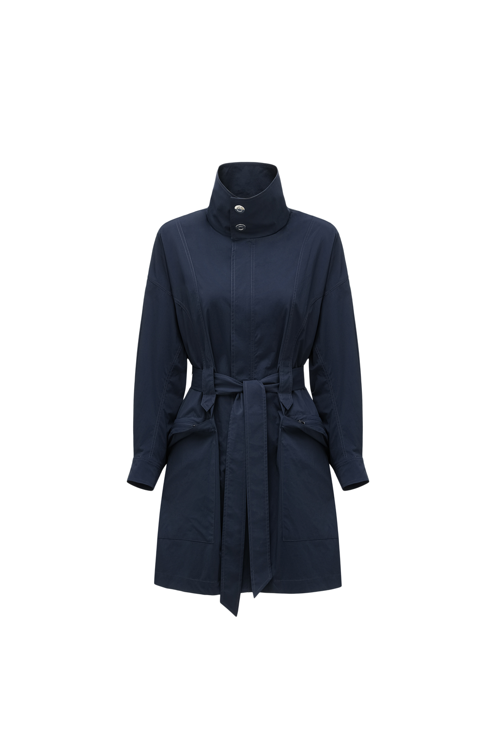 Magnetic-Closure High-Neck Trench Coat