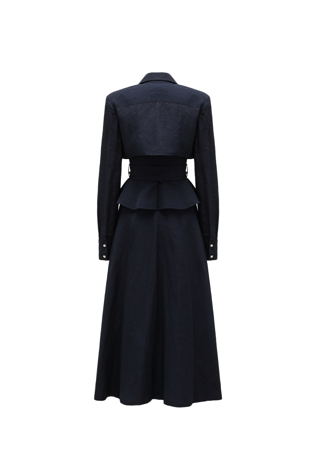 Two-Piece Trench Dress Set (Cropped Jacket + Sleeveless Round-Neck Dress)