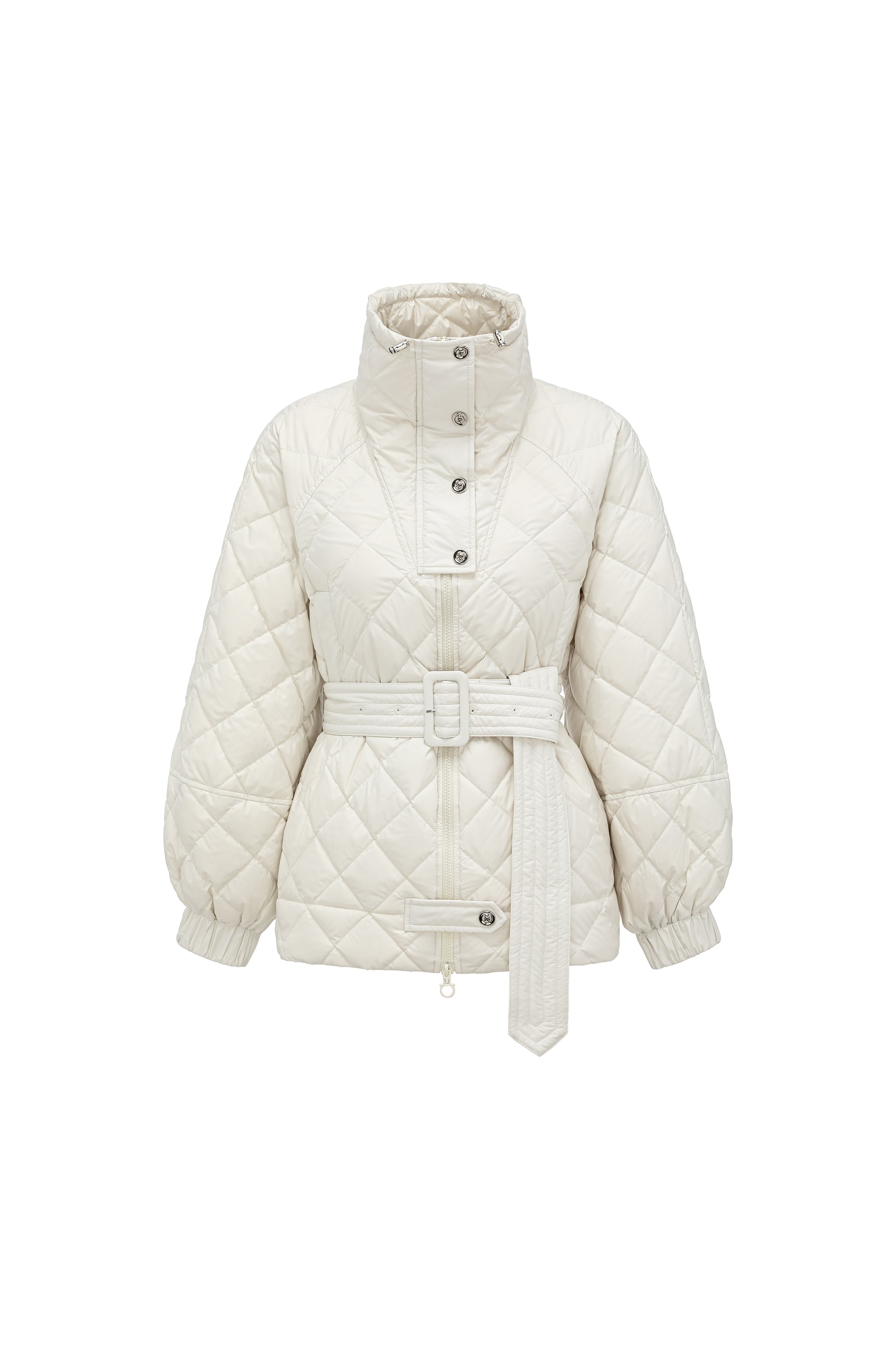 Diamond-Quilted Stand-Collar Down Jacket