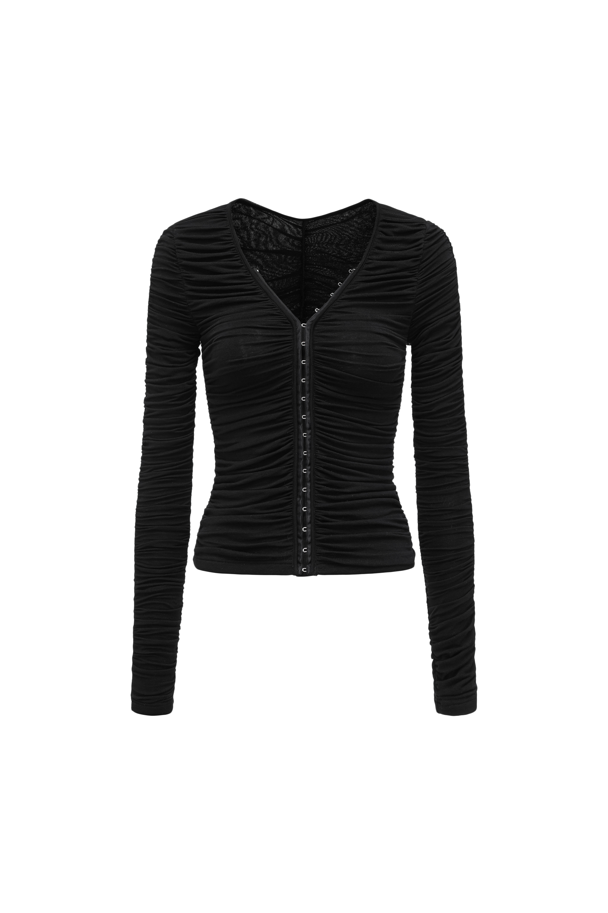 Smocked V-Neck Top with Hidden Hook Placket