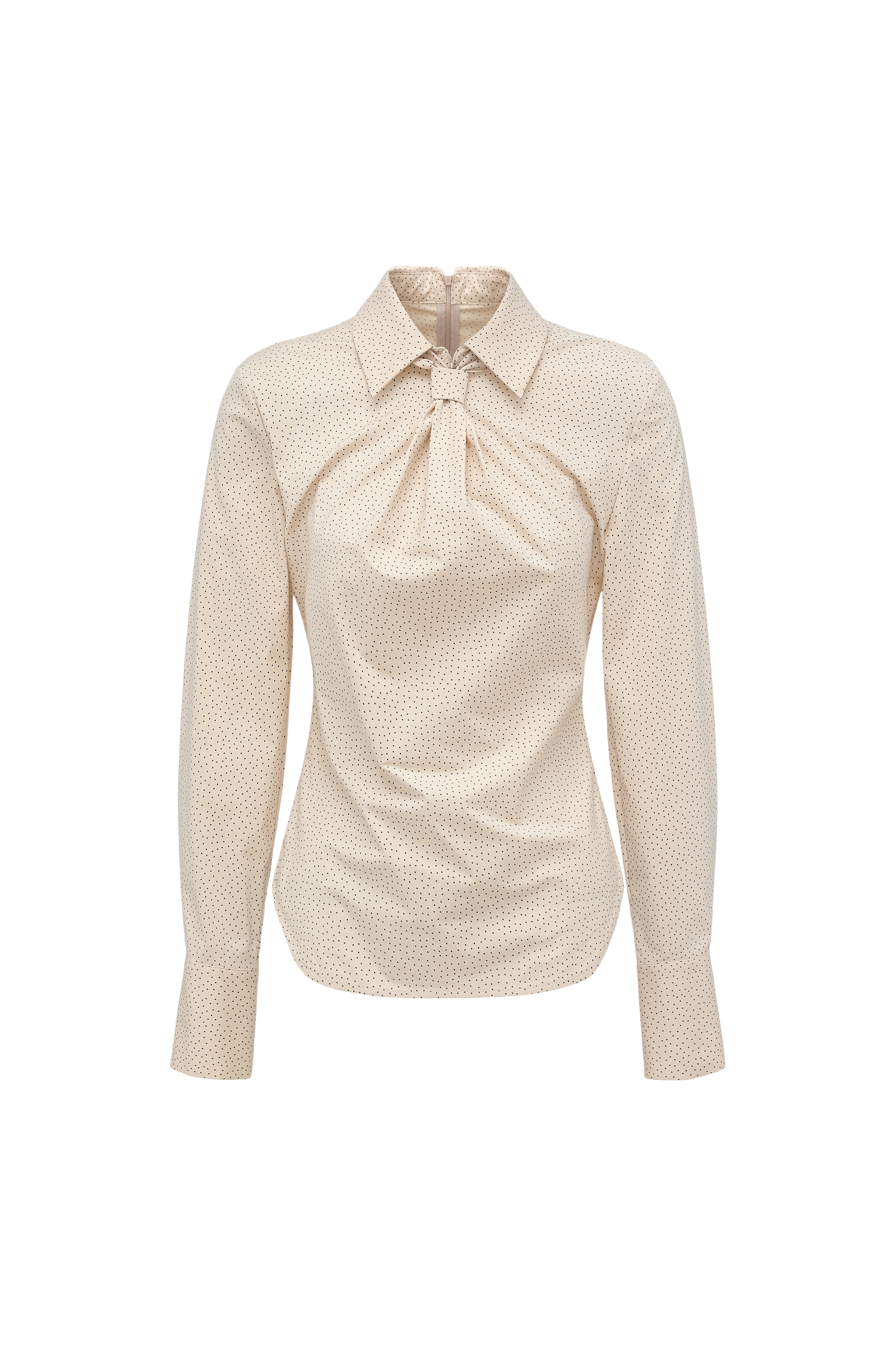 Bow-Tie Collar Blouse with Micro Polka Dots