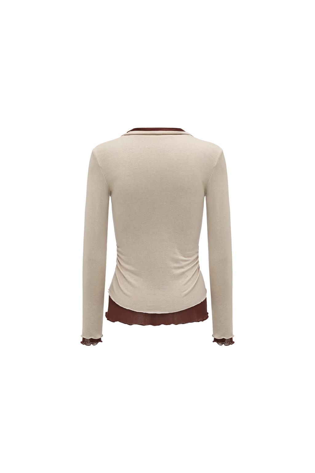 Color-Blocked Layered V-Neck Top (Fake Two-Piece)