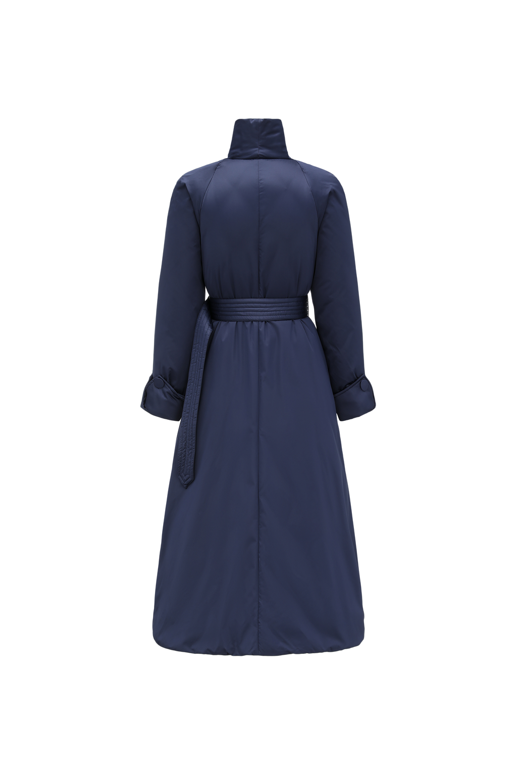Stand-Collar Long Down Coat Cross-Wrap Waist-Defining Silhouette