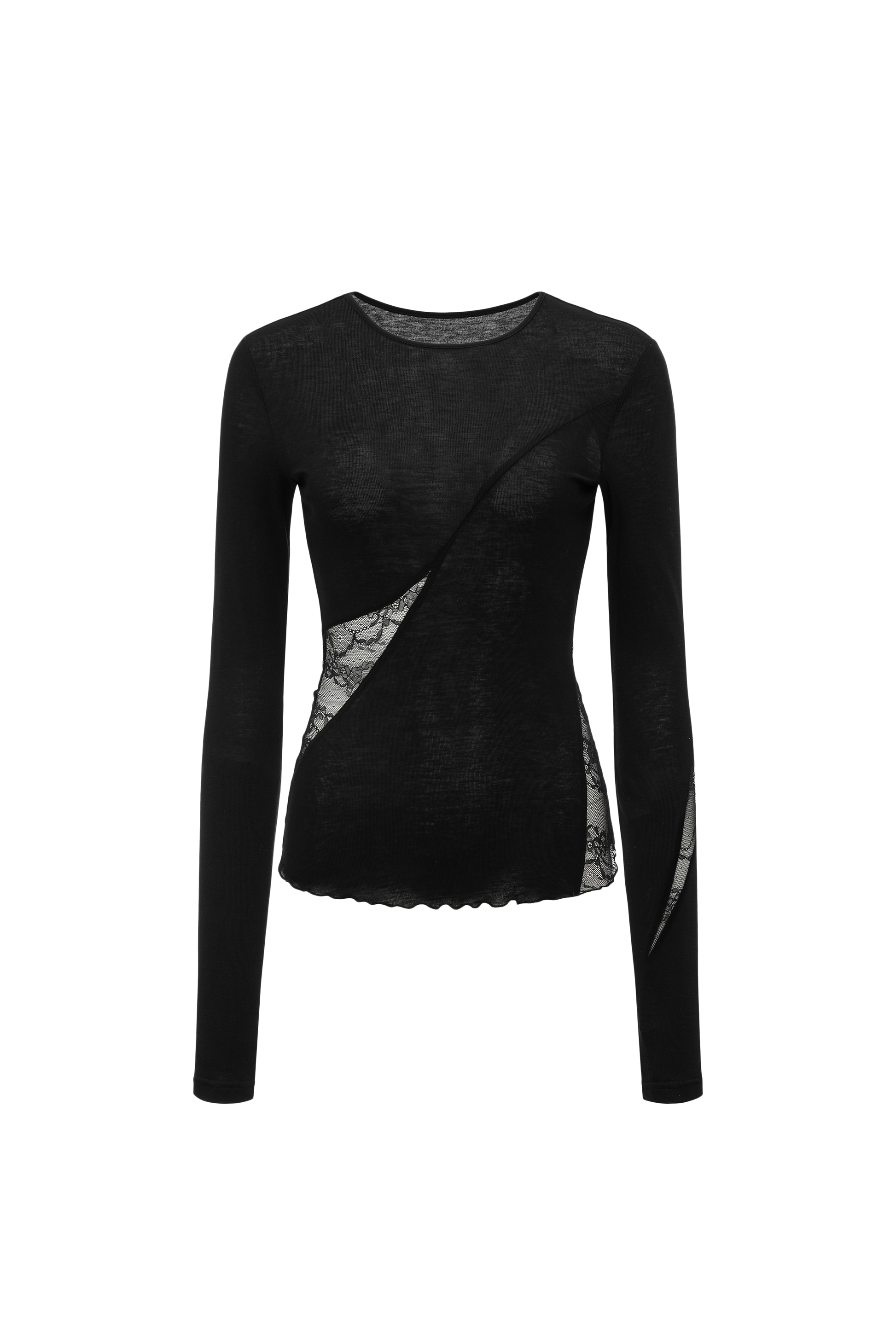 Round-Neck Top with Contrast Lace Insets