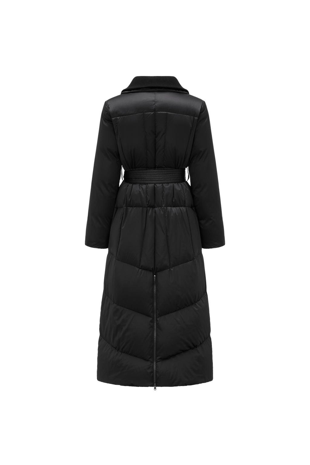 Stand-Collar Tied Long Down Coat