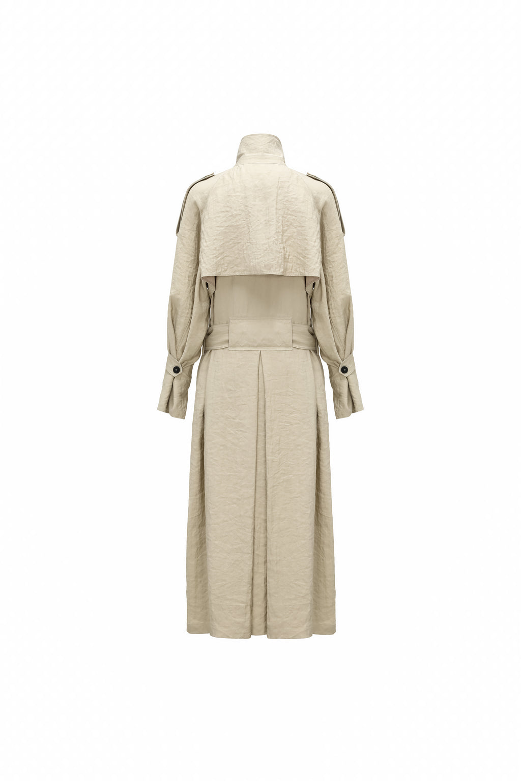 Textured Raglan-Sleeve Long Trench Coat with Organic Draping