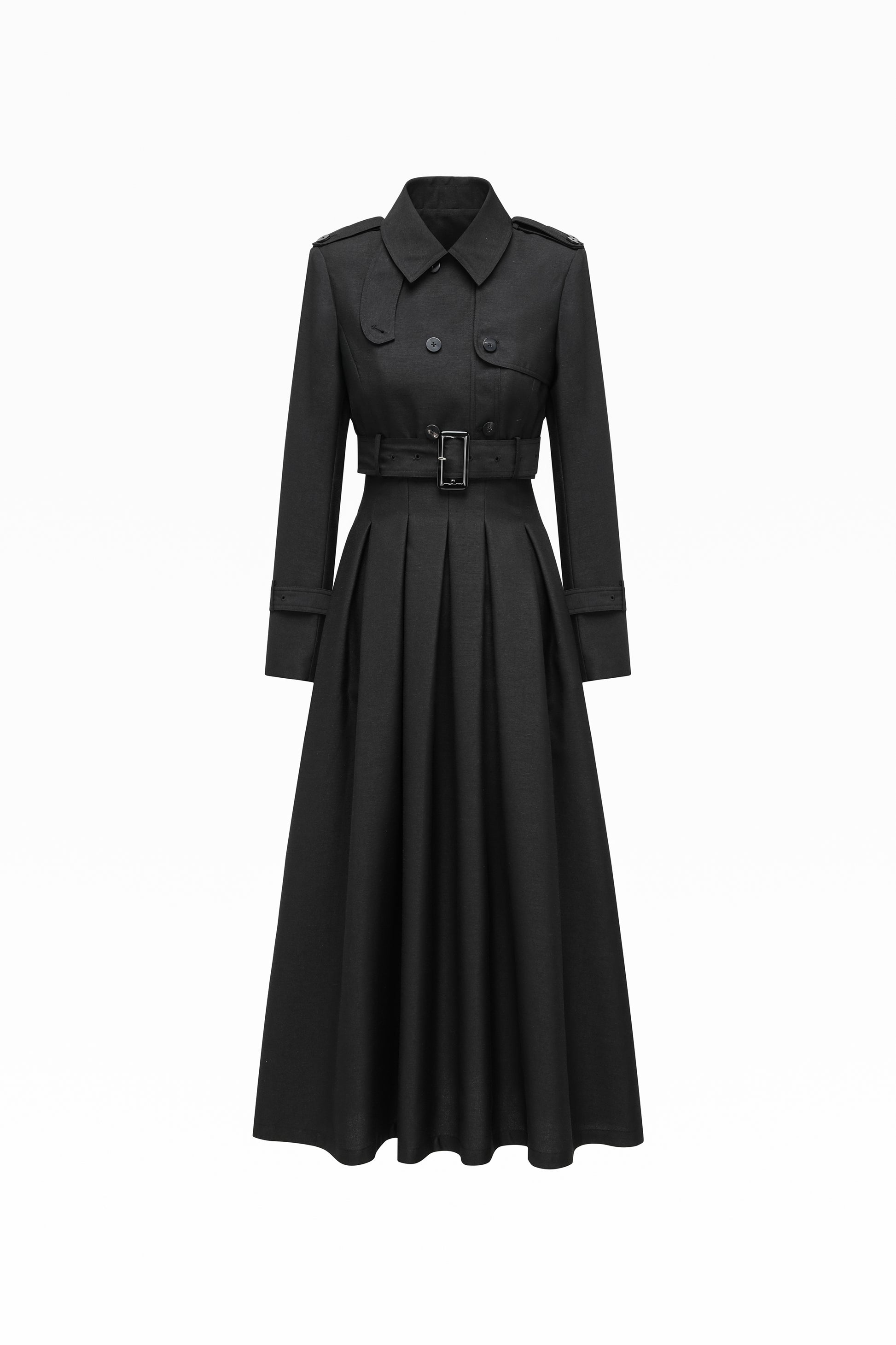 Two-Piece Trench Dress Set (Short Jacket + Sleeveless V-Neck Dress)