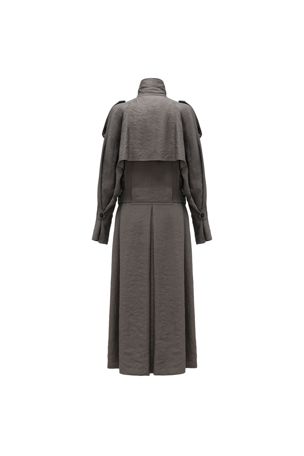Textured Raglan-Sleeve Long Trench Coat with Organic Draping