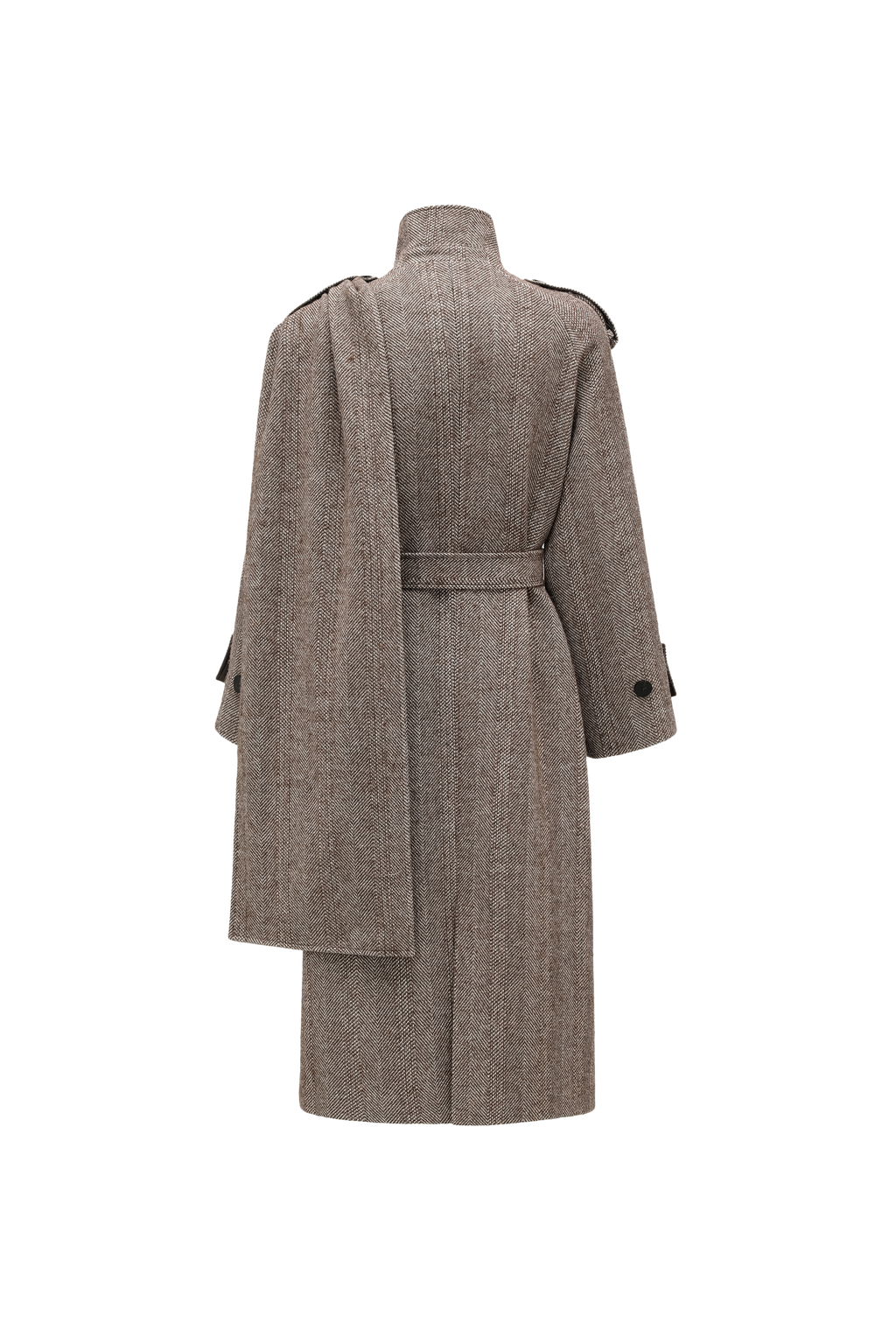 Detachable Shawl Collar Herringbone Faux Leather Blend Coat