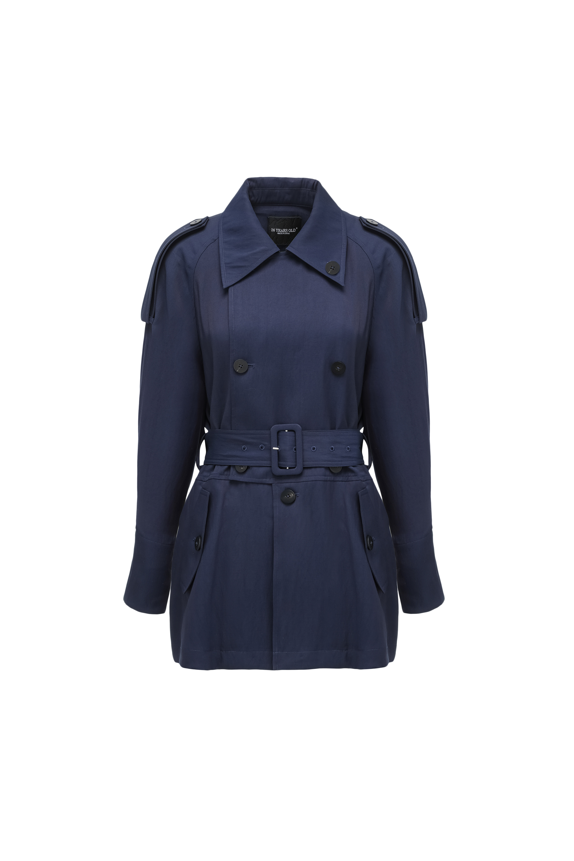 Textured Raglan-Sleeve Trench Coat with Organic Draping