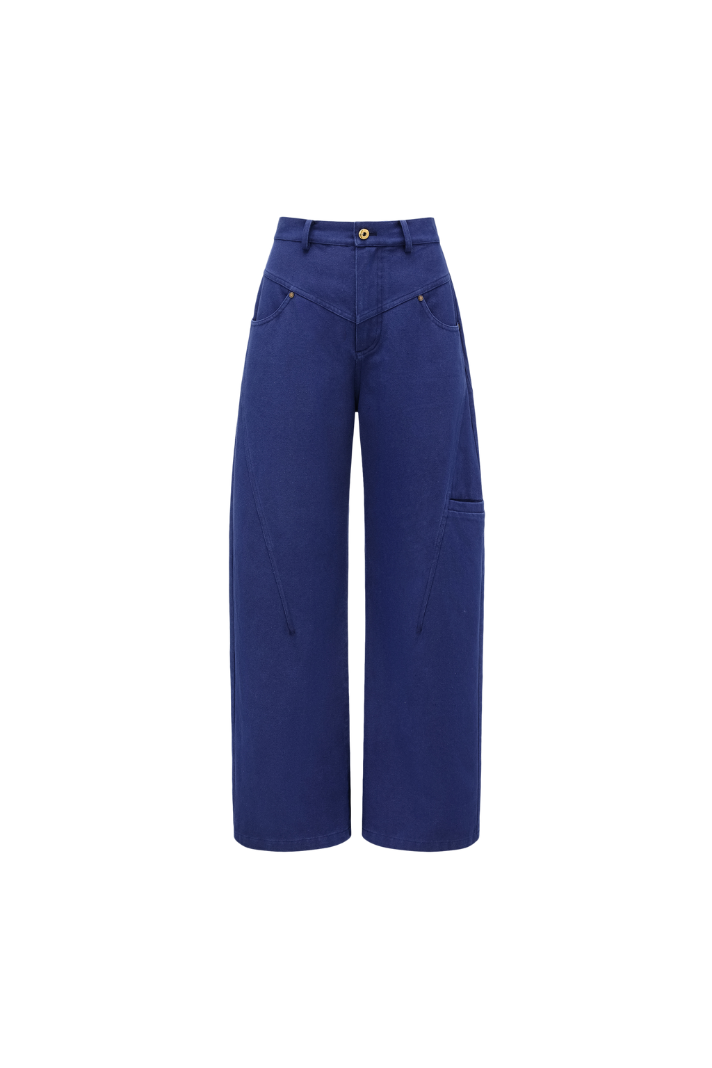 High-Rise Curved Hem Denim Pants