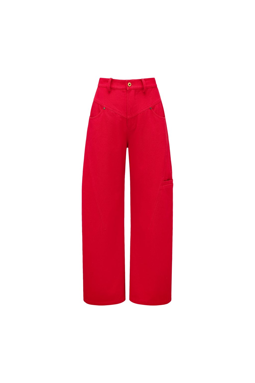High-Rise Curved Hem Denim Pants