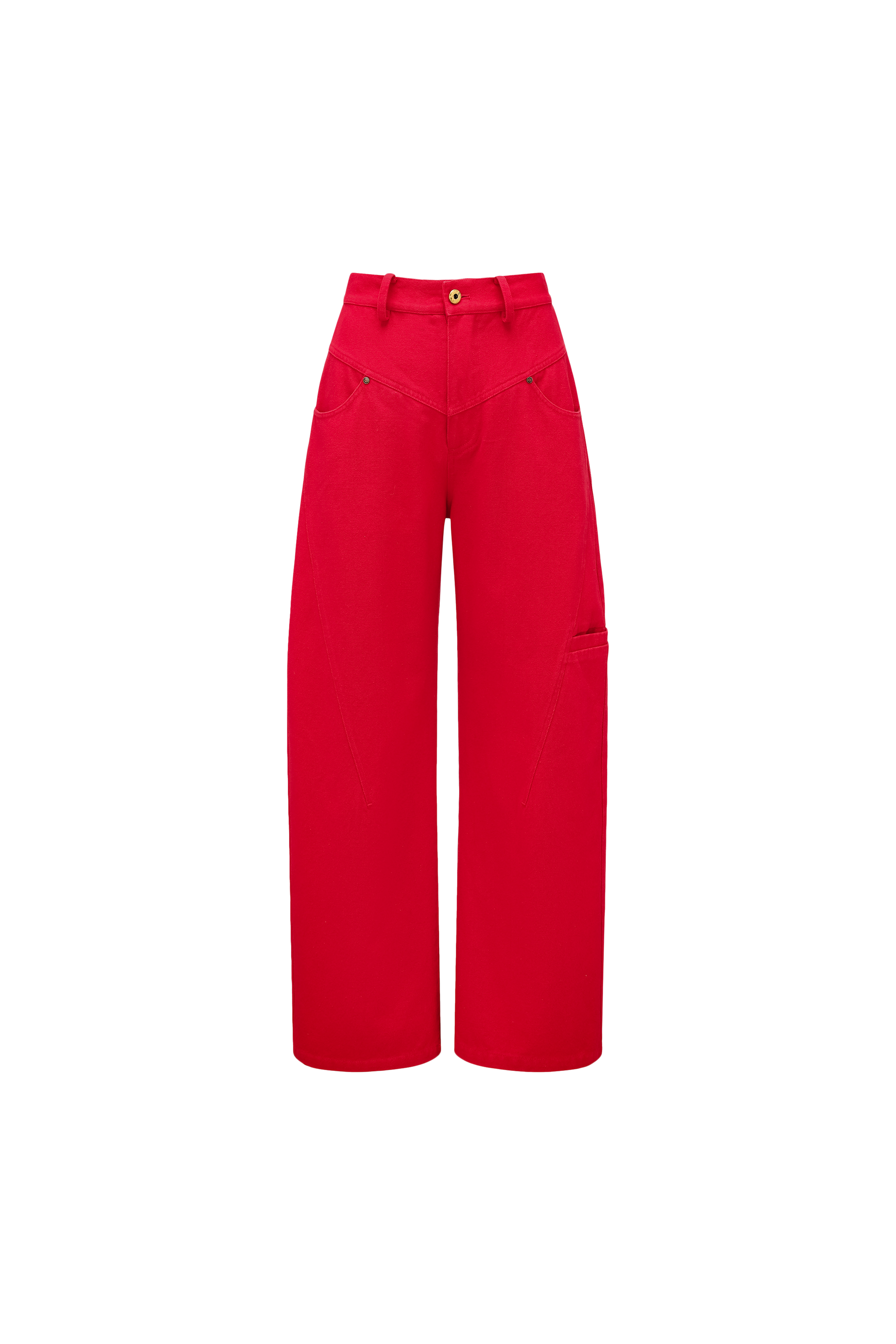 High-Rise Curved Hem Denim Pants