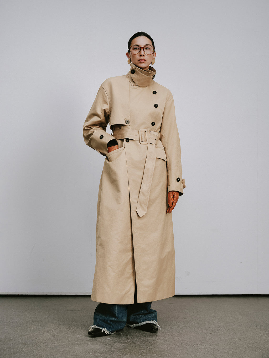 Dropped-Shoulder Trench Coat