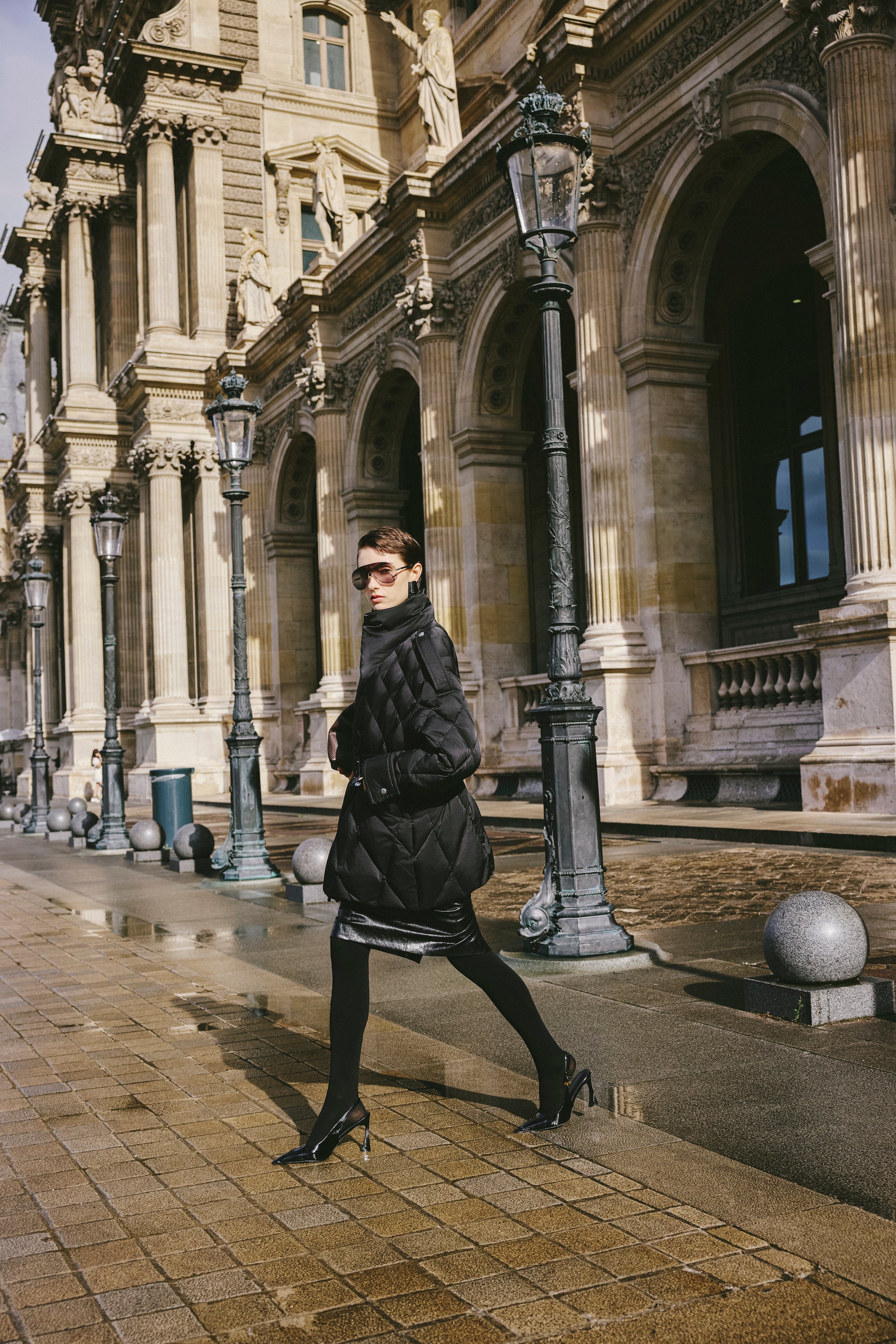 Deconstructed Asymmetric Zip Puffer with Dropped Shoulder and Lantern Sleeves