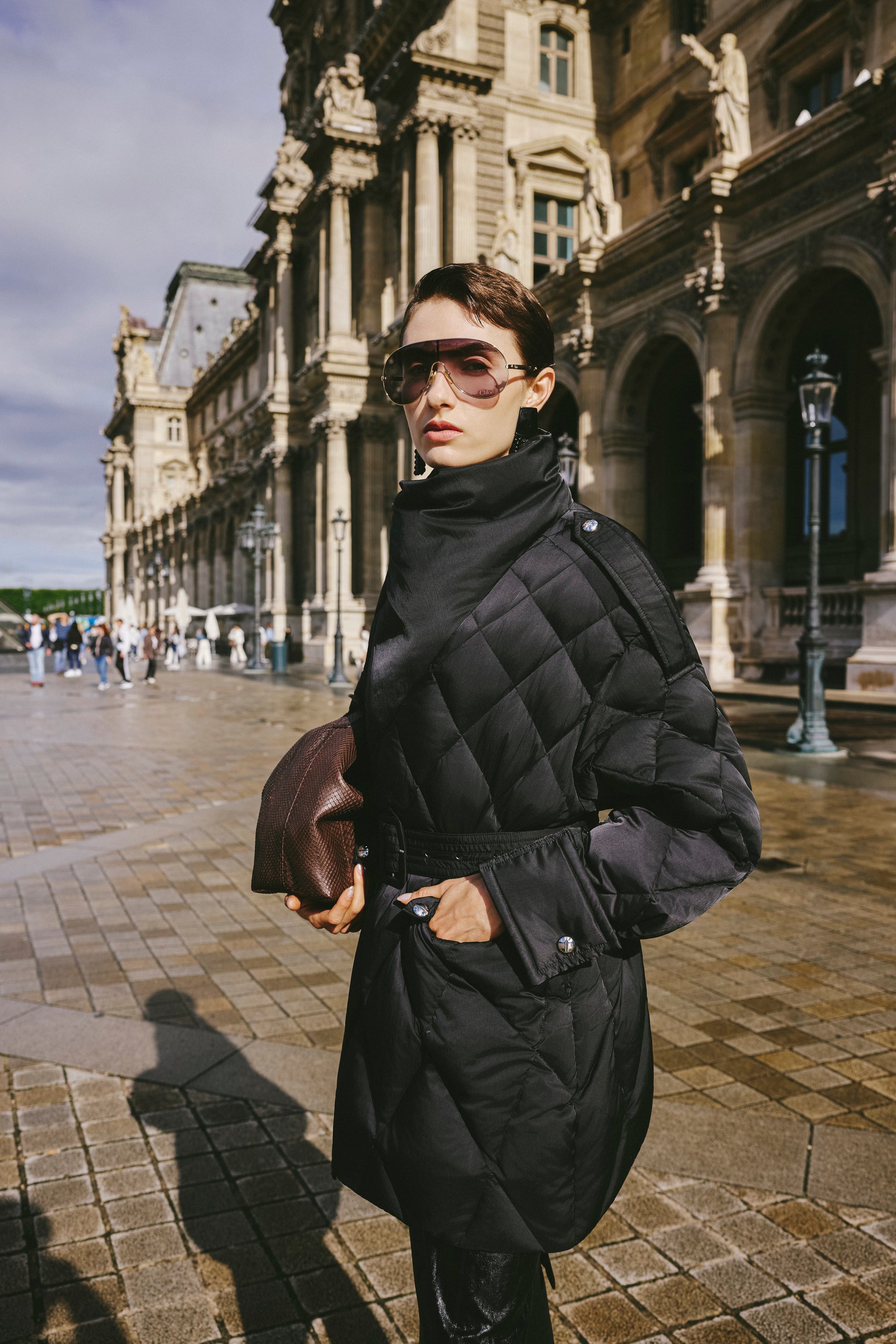 Deconstructed Asymmetric Zip Puffer with Dropped Shoulder and Lantern Sleeves