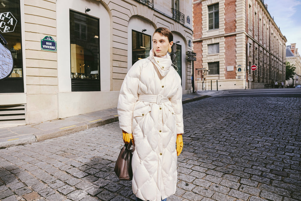 Voluminous Scimitar-Sleeve Long Down Coat