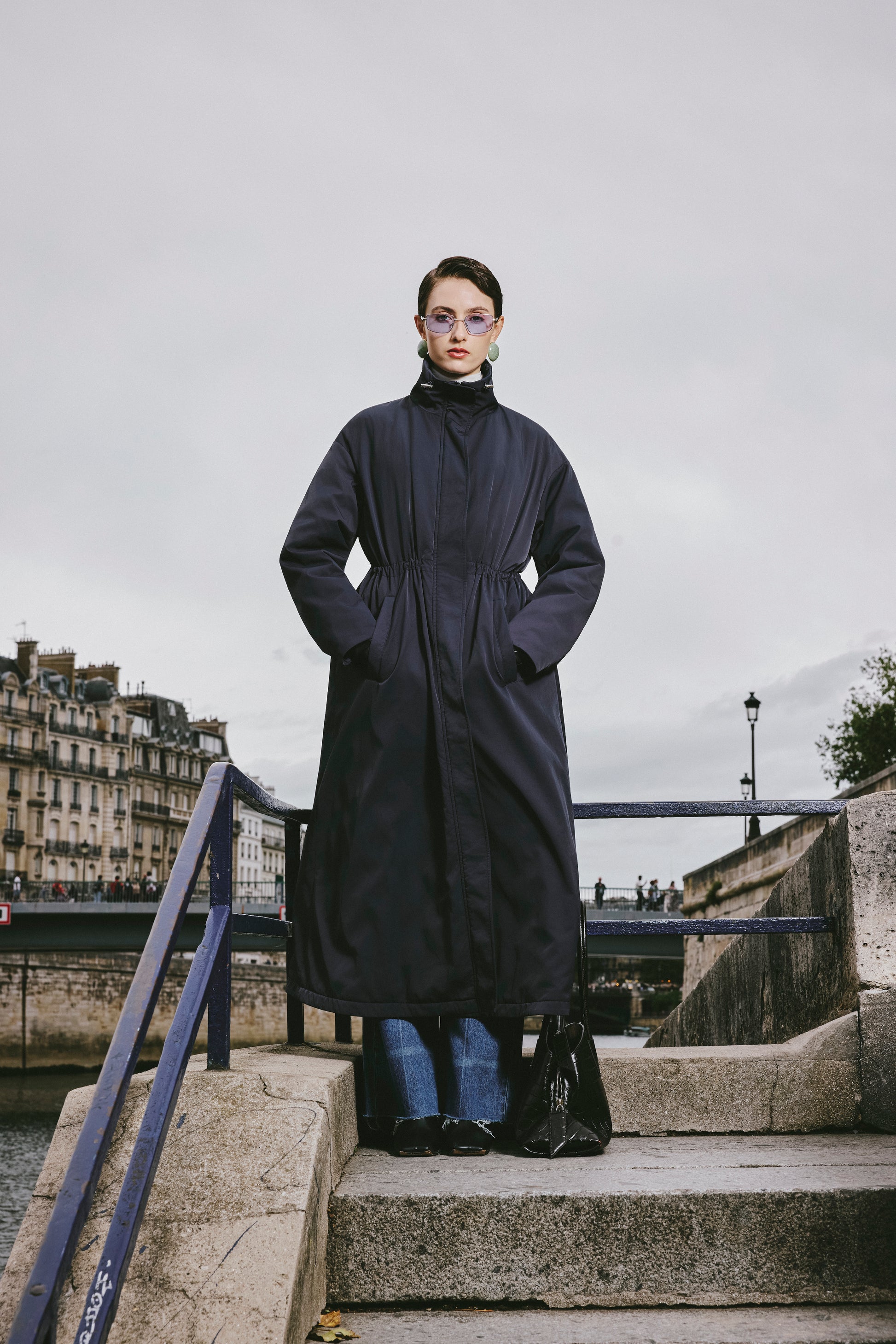 Trench DNA Stand Collar Drawstring Long Down Coat