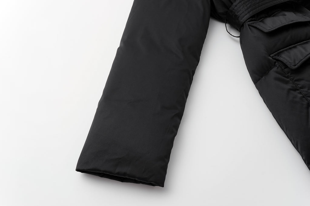 Stand-Collar Tied Long Down Coat