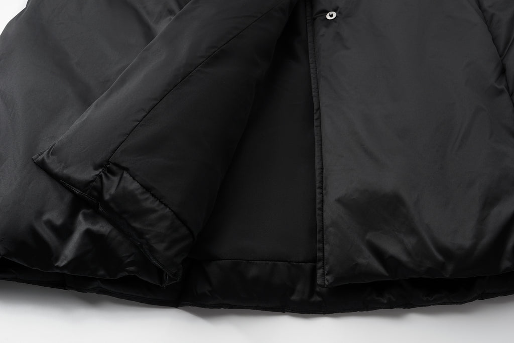 Stand-Collar Long Down Coat Cross-Wrap Waist-Defining Silhouette