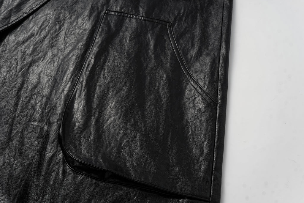 Relaxed Fit Belted Thigh-Length Leather-Look Jacket ( Faux Leather)