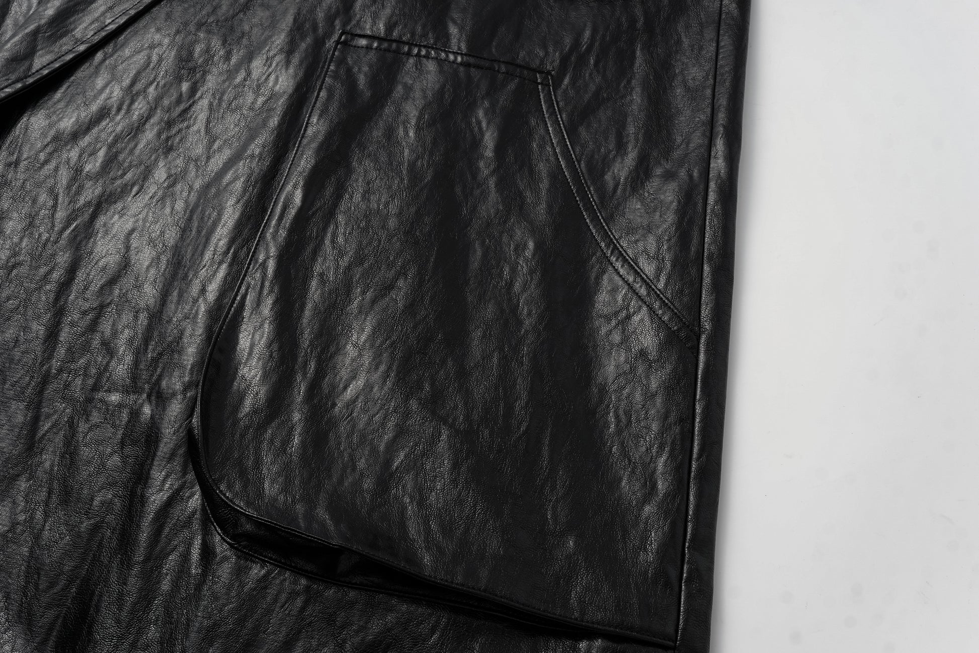 Relaxed Fit Belted Thigh-Length Leather-Look Jacket ( Faux Leather)