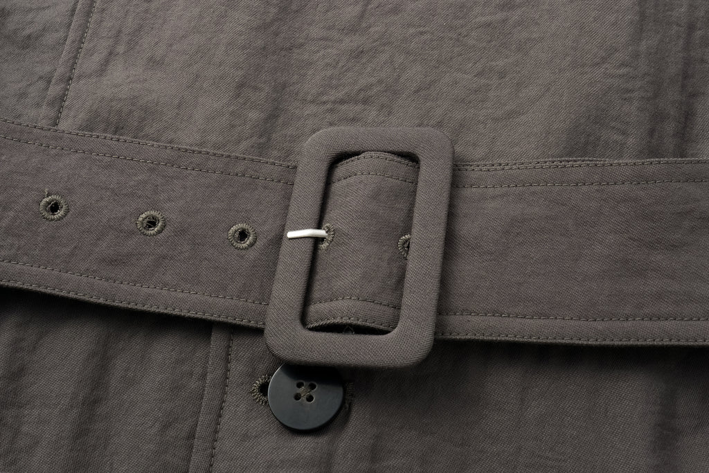Textured Raglan-Sleeve Long Trench Coat with Organic Draping