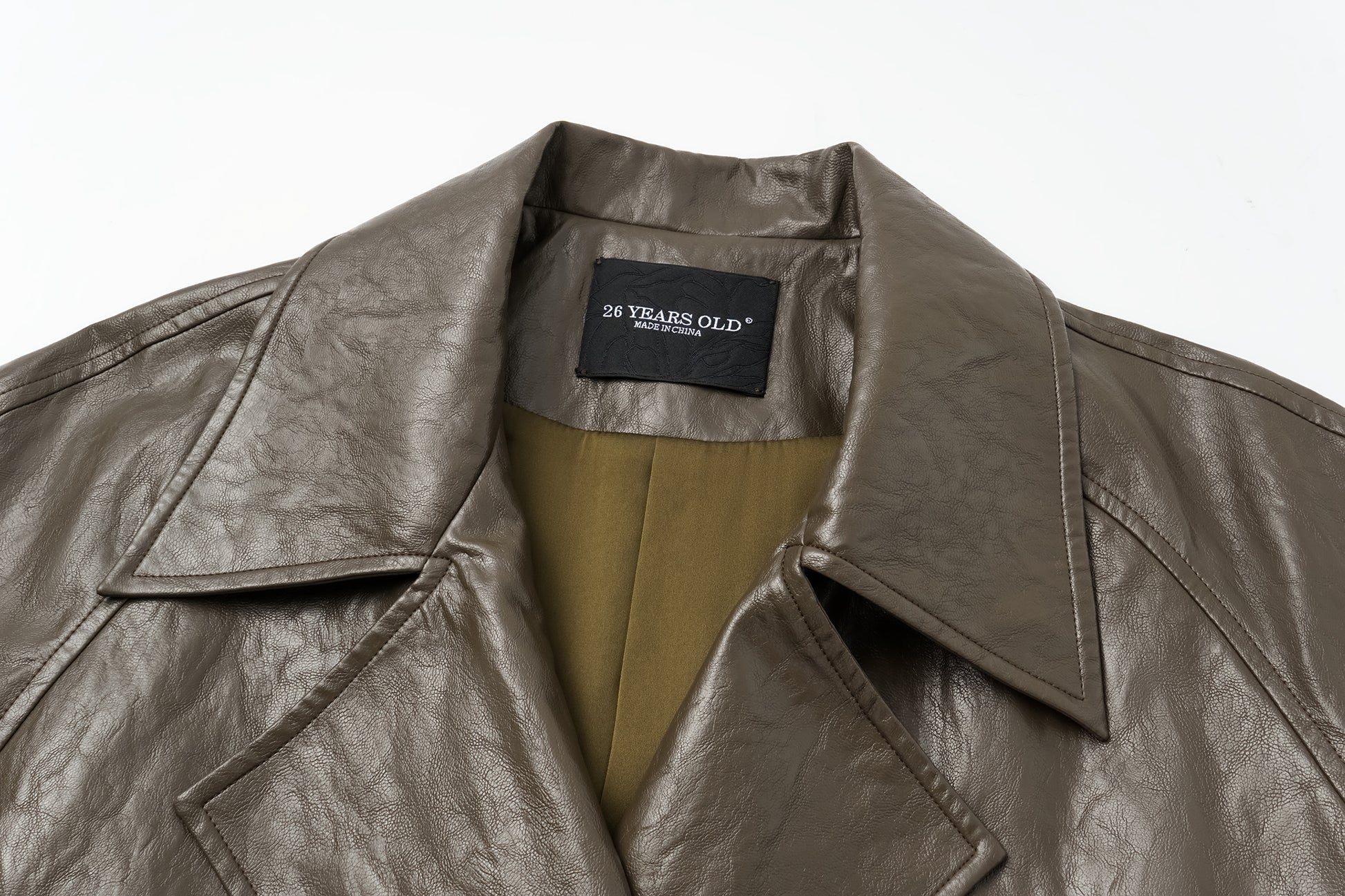 Relaxed Fit Belted Thigh-Length Leather-Look Jacket ( Faux Leather)