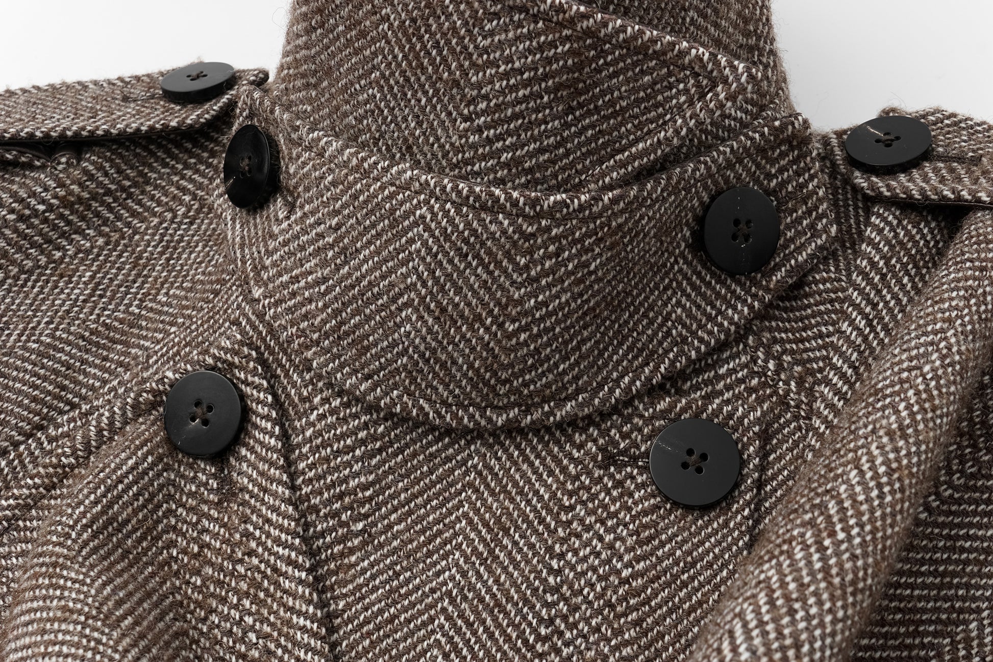 Detachable Shawl Collar Herringbone Faux Leather Blend Coat