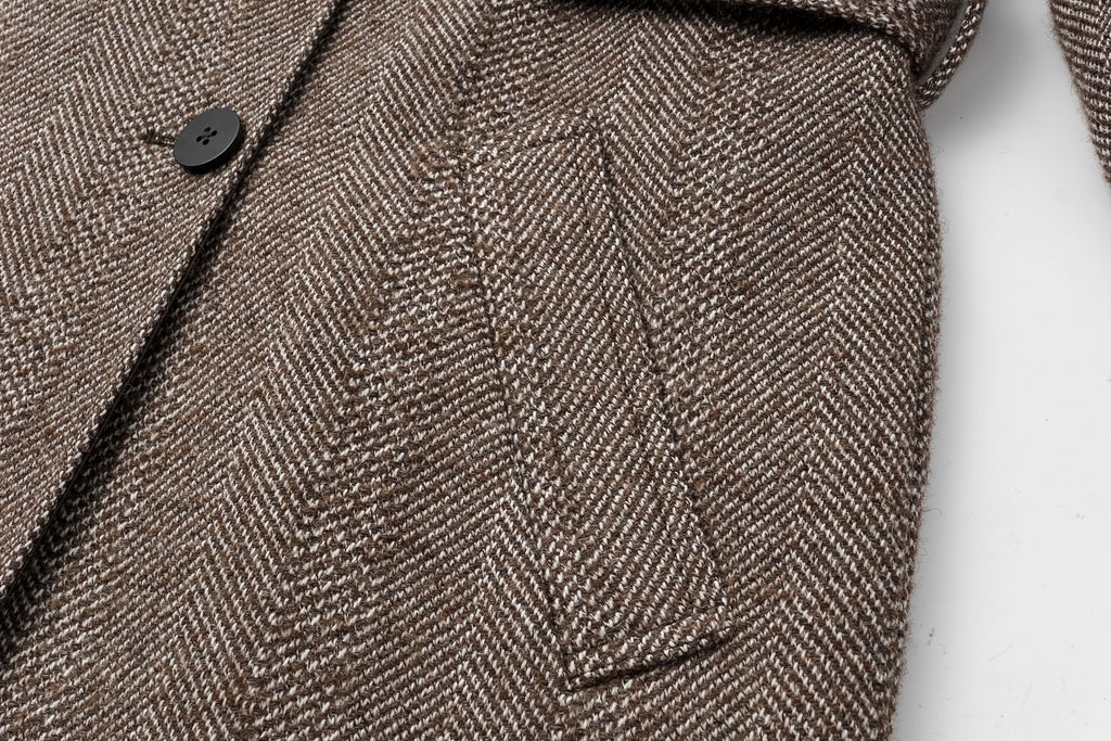 Detachable Shawl Collar Herringbone Faux Leather Blend Coat