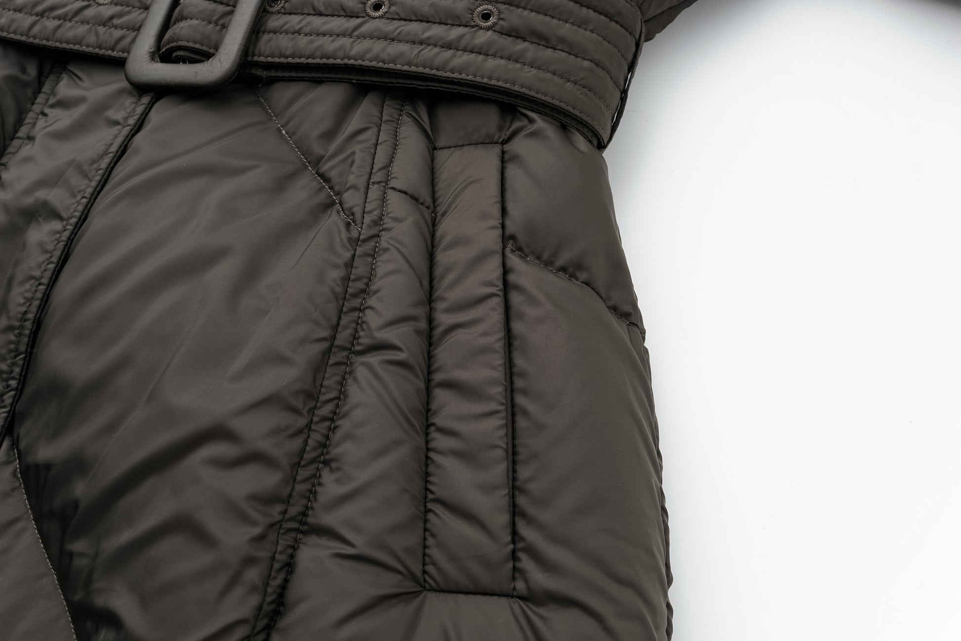 Minimalist Draped Long Down Coat with Structured Shoulder