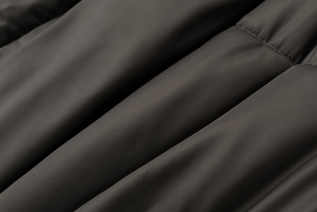 Minimalist Draped Long Down Coat with Structured Shoulder